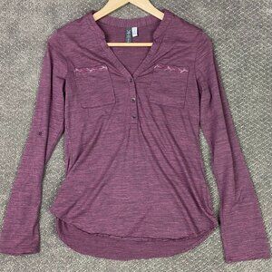 Ibex Henley Shirt Women's XS Purple Heather OD Shanti Merino Wool Long Sleeve